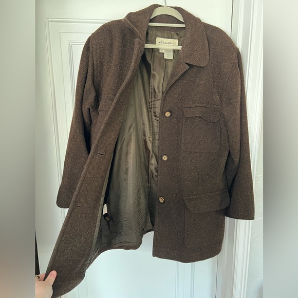 Vintage Eddie Bauer Wool Tweed Field Jacket Coat Women’s L USA Made Brown Cargo - Picture 7 of 12